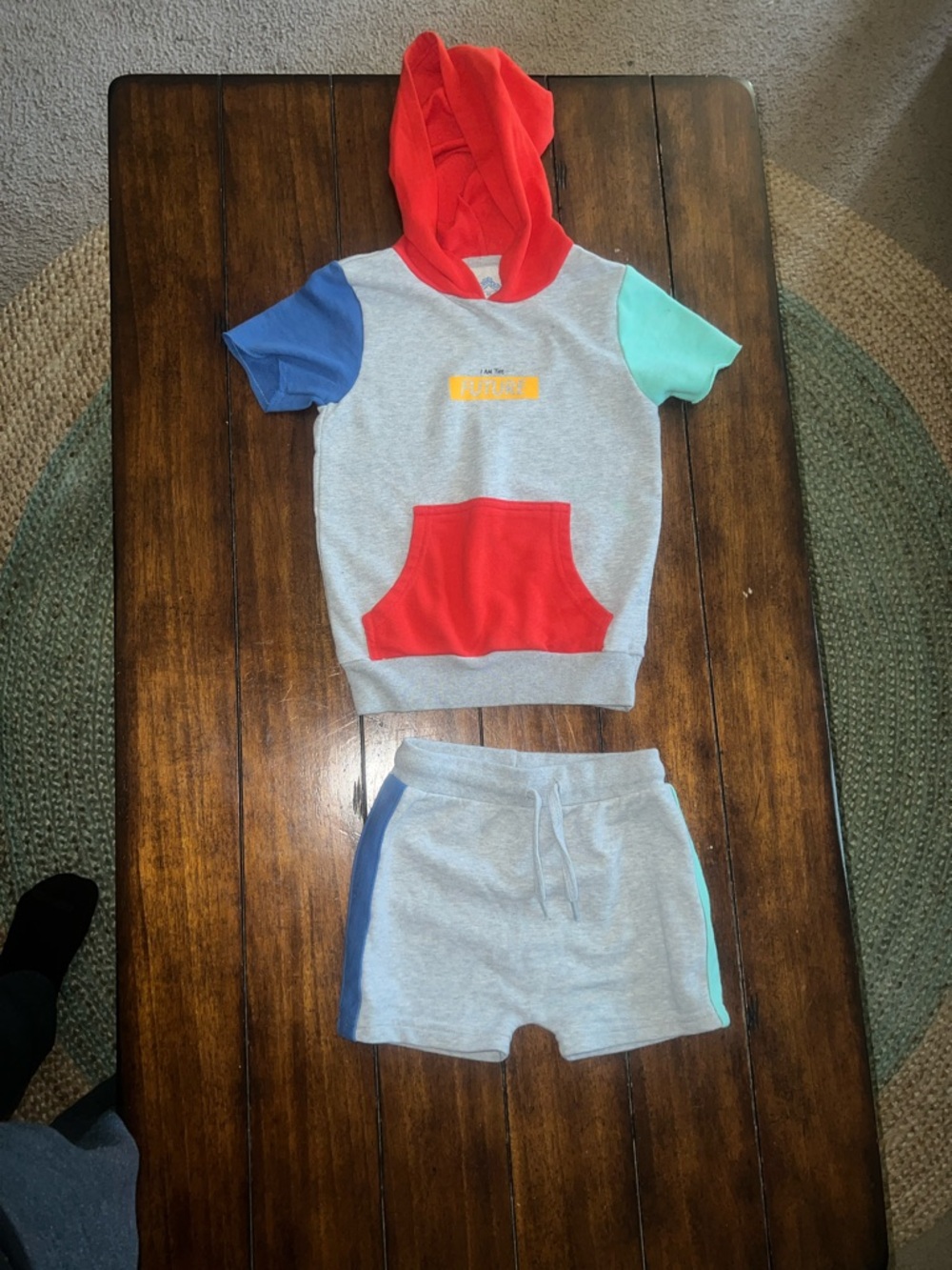 🎉🎉 5 for $20🎉🎉SHEIN Colorblock Kids Hoodie & Short Set – Red, Blue, Mint, Gray